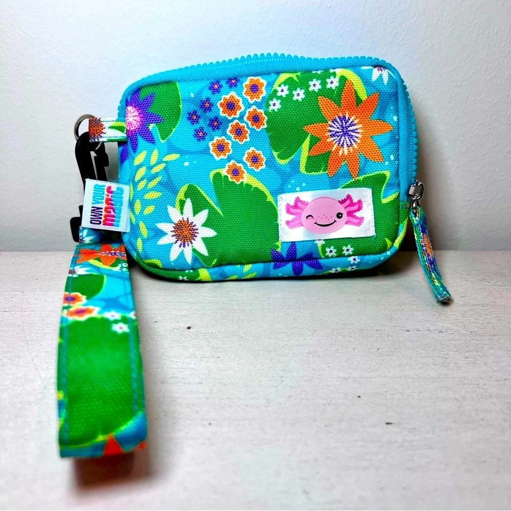 LITTLE BROWNIE BAKERS Axolotl Floral Zip Wallet Teal Wristlet Kids NWOT Gift